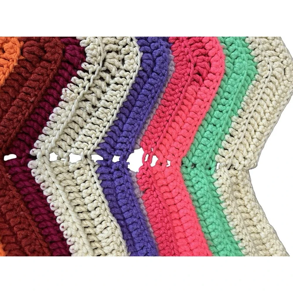 Handmade Crochet Chevron Afghan Blanket Multicolor Rainbow Boho Retro 69x49